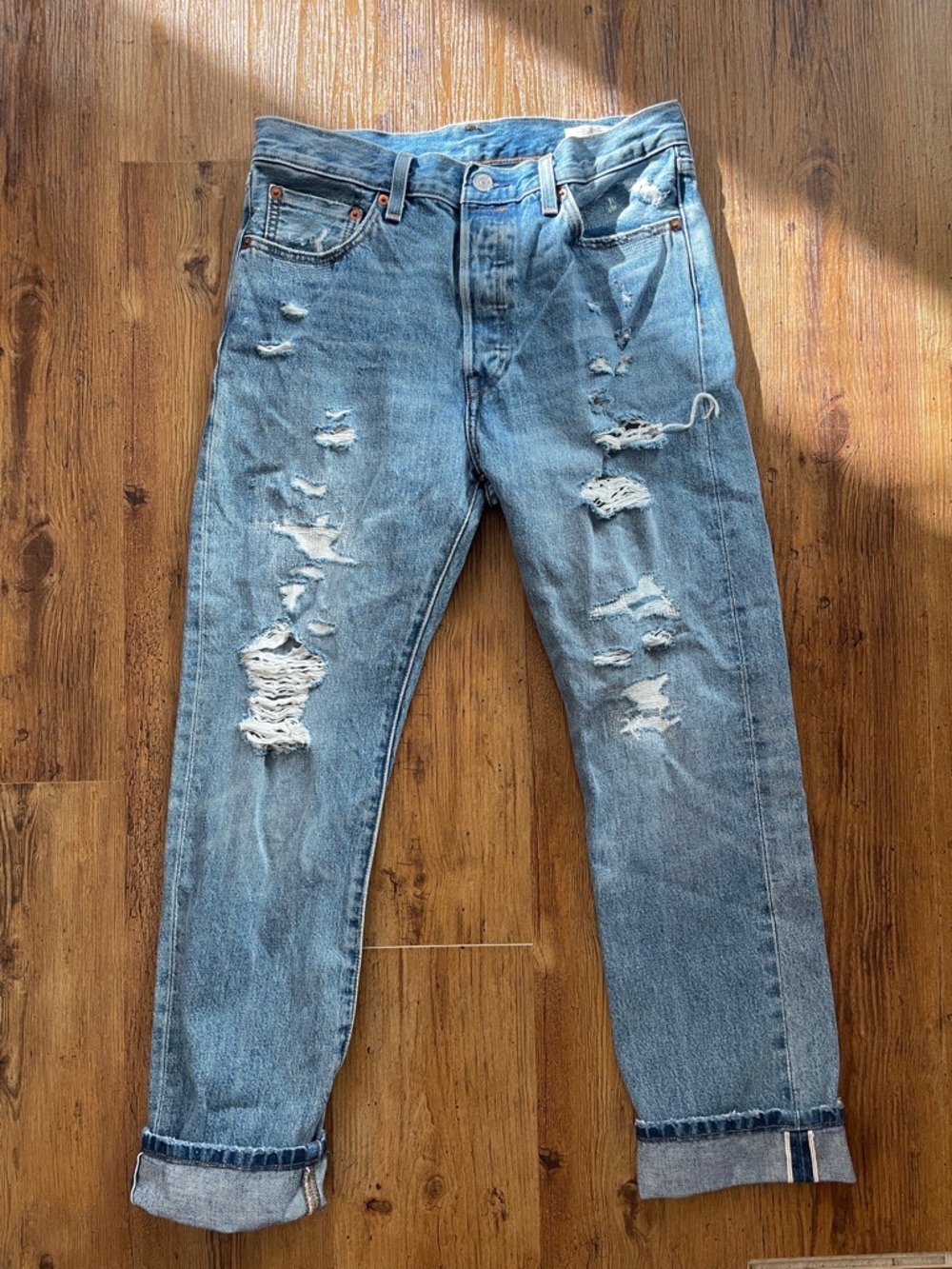 Levi's Light Blue Distressed Slim Straight Jeans